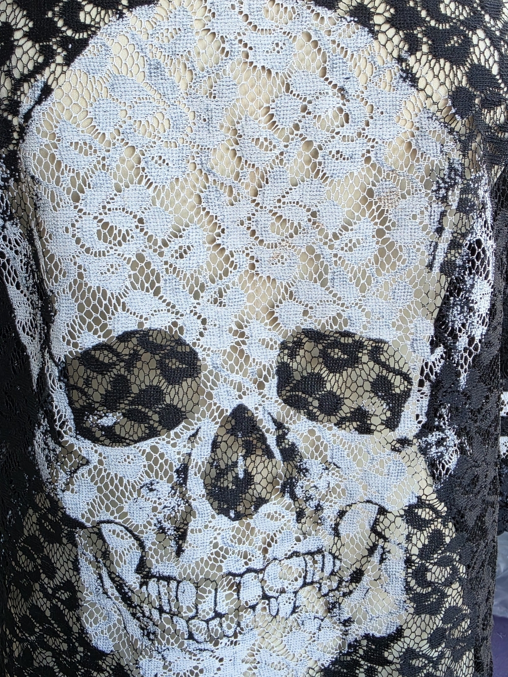 Express Black Lace Skull Tee with White Skull Detail - Picture 4 of 8